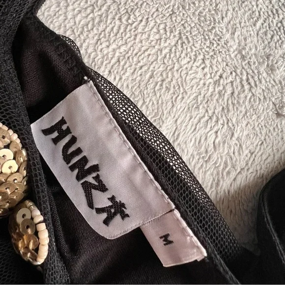 Hunza 80s 90s Vintage Mesh Sequin Embellished Sleeveless Midi Slip Dress Black - Picture 3 of 11